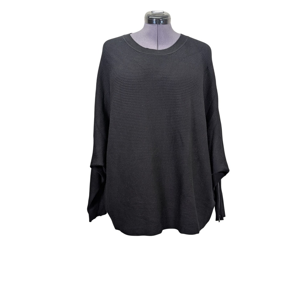 Philosophy Woman Dolman Sleeve Sweater 3X Black Oversized Ribbed Knit Zip Cuff